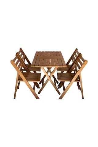 Albatros Katlanır Ahşap Bahçe Balkon Seti: 80x140 Masa+4 Sandalye Kahverengi