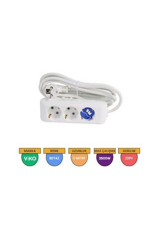 Viko Multi-let 3'lü Grup Priz Topraklı Çocuk Korumalı 5 Metre Beyaz - 90113305