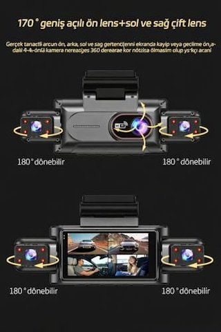Full Hd 1080p Wi-fi Full Hd 3 Kameralı Araç Içi Kamera Araba Güvenlik Kamerası Gece Görüşü Ön Geri Iç Kayıt