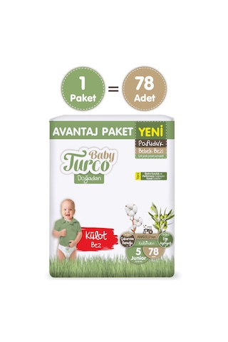 Baby Turco Doğadan Avantaj Paketi Pofuduk Külot Bez 5 Numara Junior 78 Adet
