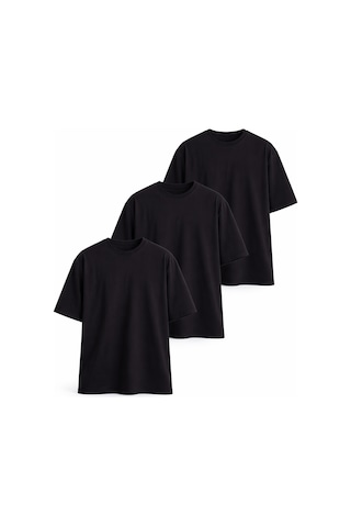 Monox Oversize Unisex 3'lü T-shirt Pamuk Rahat Kesim Siyah