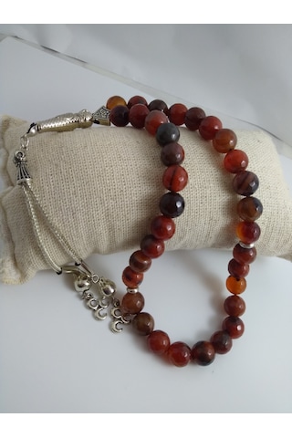 Kızıl Kahve Akik Taşı Tespih / İri Kesim Doğaltaş Tespih