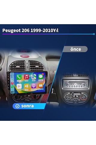 Peugeot 206 1999-2010yıl 1gb Ram 16gb Rom Carplay Multimedya
