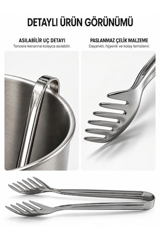 Beylini Paslanmaz Çelik Makarna Maşası 22 Cm Salata Servis Maşası Metal Spagetti Mutfak Maşası