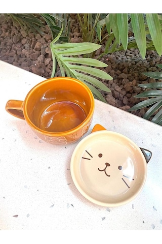 Seramik Kawaii Karikatür Sevimli Kedi Fincan Kahve Süt Kapaklı Kupa Hediye