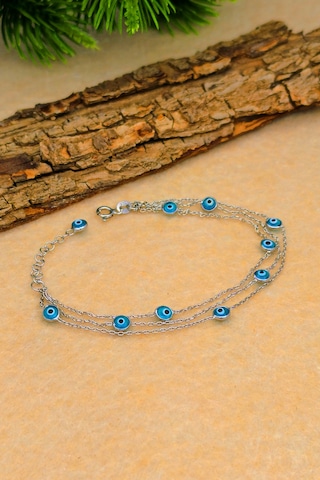 Silvera Telkari Nazar Boncuklu Gümüş Bileklik Cam Göz Nazar Üç Zincirli Gümüş Bileklik 925 Ayar St376 Gümüş