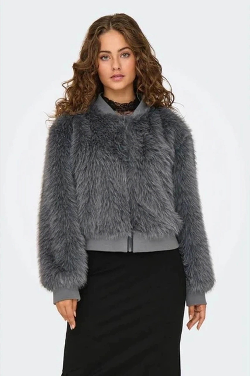 Only Onlmanny Faux Fur Bomber Gri Kadın Mont 15322405 Gri