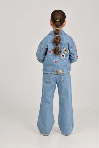 Moonch Kuromi Nakışlı İşlemeli Kız Çocuk Kot Takım-2'li Denim Set Mavi