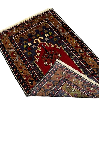 El Dokuması Sıfır Küçük Yahyalı Halısı Seccade 75x110 Kök Boya %100 Yün Namazlık Kırmızı