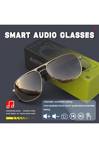 Honeybeeshop Kablosuz Akıllı Sesli Gözlük Altın Çerçeve Koyu Altın Renkli Lens Hd Ses Otomatik Çağrı Cevaplama Uzun Pil Ömrü Tatil Hediyesi