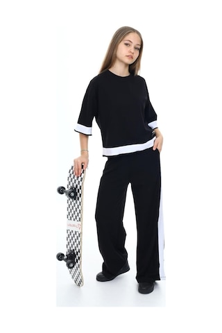 Kız Çocuk %100 Pamuk Oversize Yarım Kol Alt-üst Eşofman Takım-eşt-0013 Siyah
