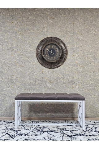 Zafir Beyaz Boyalı İçi Kareli Diktörtgen 100 Cm X 40 Cm Oturak Puf - Bench - Makyaj Oturağı - Oturak Kahverengi