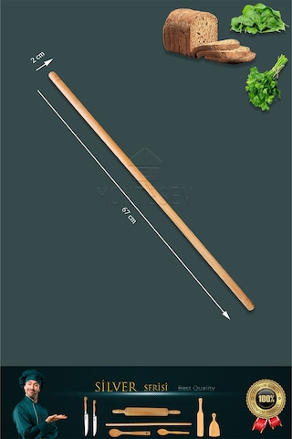 Silver Serisi Ahşap Hamur Açma Oklava Merdane Lazbisa Bıçak 8 Li