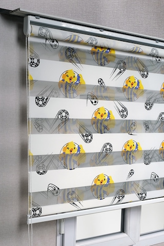Fenerbahçe Taraftar Kanarya Desenli Genç Odası Zebra Stor Güneşlik Perdeler Beyaz