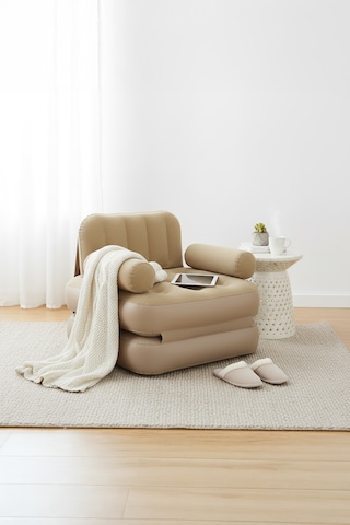 Kendi Kendine Şişen Otomatik Tek Kişilik Şişme Koltuk Bej