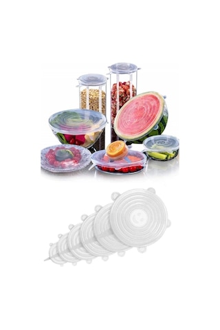 Mucit Home Silikon Kapak 6 Adet Esnek Silikon Kapak 6 Boy Tekrar Kullanılabilir Streç Kapak Şefaf