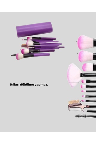 12 Parça Makyaj Fırça Seti Profesyonel Ve Günlük Kullanıma Uygun 61313922