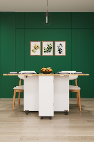 Asra Trend KM-13 %100 MDF 155x70 cm Katlanır Akıllı Mutfak Masası Tekerlekli Servis Masası Beyaz Safir Meşe