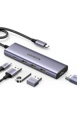 Ugreen 15596 5 Port 5 İn1 USB-C 100 W PD 4K Hub Çoklayıcı Gri