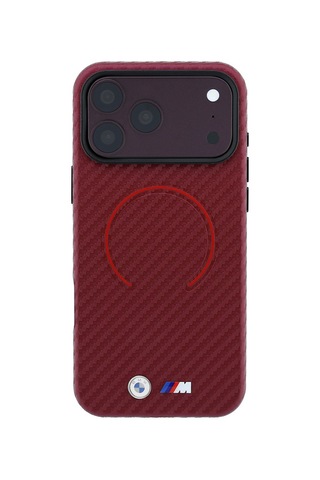 Apple iPhone Uyumlu 18 Pro Max Kılıf Bmw Lisanslı M-safeli Pu Metal Logolu Kırmızı Halka Tasarımlı Kapak Bordo