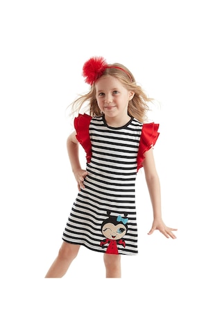 Denokids Lmg Uğurlu Kız Çocuk Çizgili Elbise Siyah