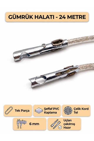 Tır Dorse Kamyon Konteyner Gümrük Halatı Galvanizli Çelik Tel 24 Metre 6mm