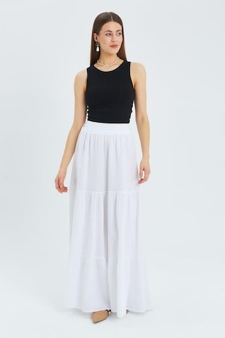 4567 Kadın Fırfırlı Uzun Müslin Etek Beyaz Beyaz
