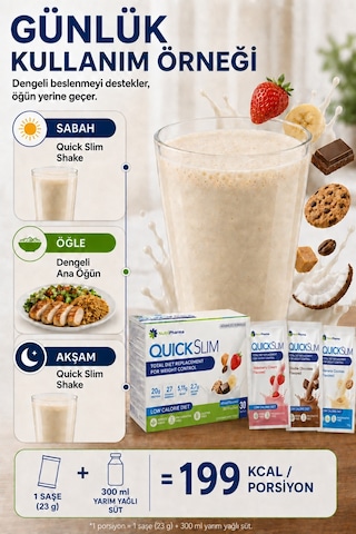 Quick Slim Yüksek Proteinli Öğün Tozu, 30 Öğün Shake + 1 Shaker