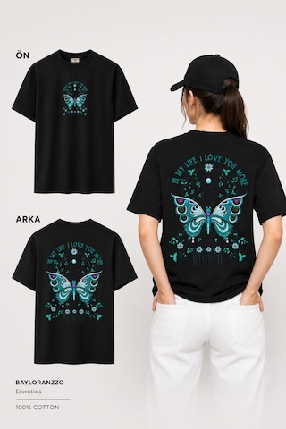 Bayloranzzo Love You More %100 Pamuk Heavy Cotton Premium Kalite Kadın Tişört Siyah