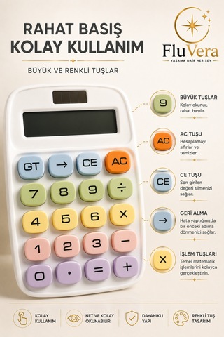 Beyaz Renkli Tuşlu Hesap Makinesi Büyük Ekranlı, Pratik Ve Kolay Kullanımlı Masaüstü Hesap Makinesi Diğer