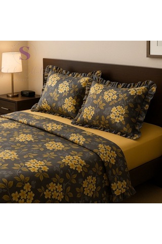 Nergis Çiçekli Fırfırlı % 100 Pamuk Çift Kişilik Nevresim Takımı Çok Renkli