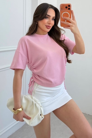 Noa&noa Kadın Yan Büzgü Detaylı Oversize Tişört Bağcıklı Modern Basic Pembe