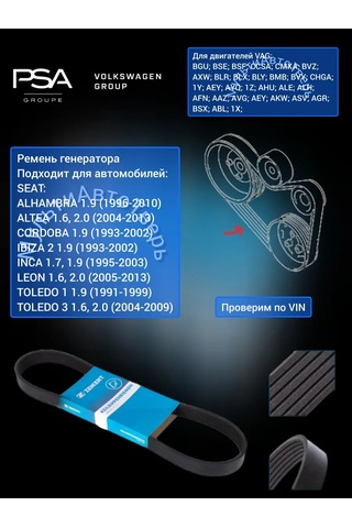 Zekkert Jeneratör Kayışı Vag 1.6 1.9 2.0, Psa 1.2, 1.9 368959786