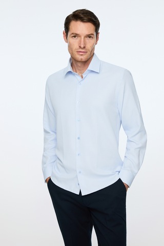 Morven Erkek A. Mavi Polyester Trend Desenli Dynamic Fit Sert Yaka Gömlek 26mc004071311 A. Mavi