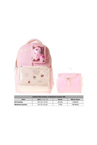 Calacilo Kız Çocuk İlkokul Sırt Çantası Ve Beslenme Seti - K-pop Pink Pembe Peluş Aksesuarlı Pembe Setcc-c4107b
