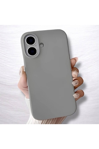 Apple Uyumlu iPhone 17 Kılıf Kamera Çıkıntılı Yumuşak Silikon İçi Kadife Lansman Kapak . Gri