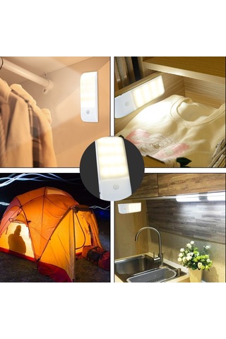 Şarj Edilebilir Led Gece Lambası, Hareket Sensörlü Otomatik Gece Lambası, Sıcak Beyaz