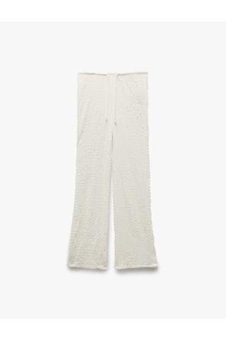 Koton Beli Bağlamalı Dokulu Bol Düz Paça Pantolon Ekru 5sak40001ek