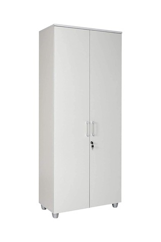 Kilitli Ve Bölmeli Çok Amaçlı Dolap, Ofis Ve Ev İçin Kilitlenebilir Ahşap Dolap, 190x80x40cm Gri