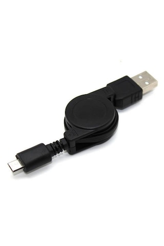 Usb - Micro Usb Şarj Ve Veri Kablosu, Makaralı 80 Cm, Siyah -