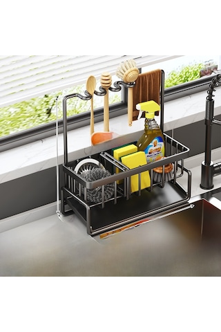Mufunye Sıvı Toplayıcılı Süpürge, Sprey Ve Temizlik Bezi Depolama Rakası Ev Mutfak Lavabo Organizerı Ayarlanabilir Siyah Model Diğer
