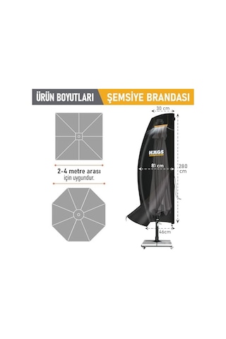 Bahçe Şemsiye Kılıfı, Veranda Parasol Konsol Şemsiyesi Brandası, Koruma Örtüsü, Su Geçirmez, Hava Koşullarına Dayanıklı Bahçe Gölgelik Güneşlik Örtüsü 280-30/81/46 Cm Siyah Diğer