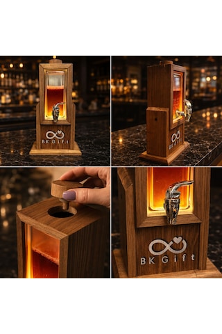 Logonuza Özel 5 Adet Led Işıklı Premium Ahşap İçecek Dispenseri 70 Cl Kurumsal Set Bitmeyencom38095 Bk Kurumsal