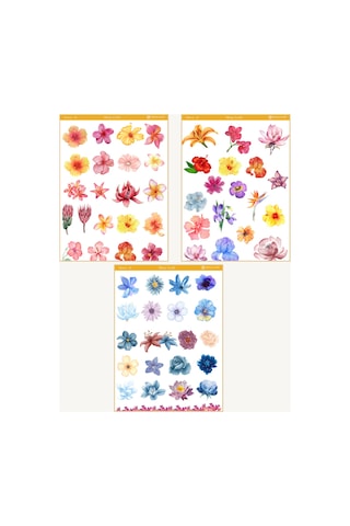 6 Sayfa Çiçek Temalı Sticker Seti 12x17 Cm Scrapbook, Bullet Journal, Planlayıcı İçin Diğer