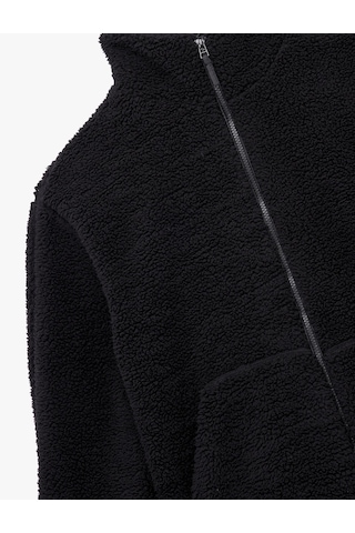 Koton Uzun Kollu Cepli Fermuarlı Dik Yaka Oversize Peluş Mont Siyah 6wak20291ew Siyah