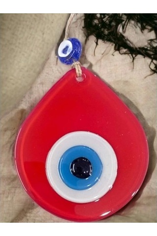 Orta Boy Kırmızı Damla Desen Nazar Boncuklu Duvar Dekoru Cam Duvar Süsü