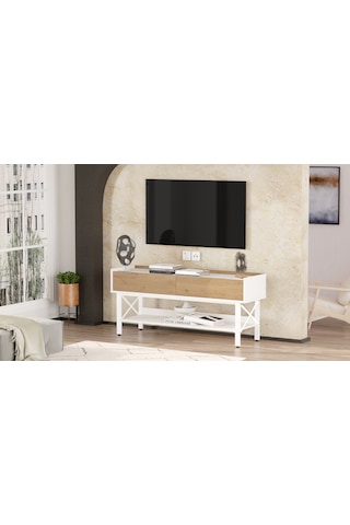 Robin Home Oslo Tv Ünitesi Sehpası Beyaz Metal Ayaklı 140cm
