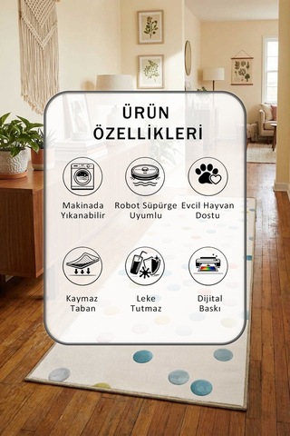 Dots Tk268-v1-c Krem Yıkanabilir Yolluk