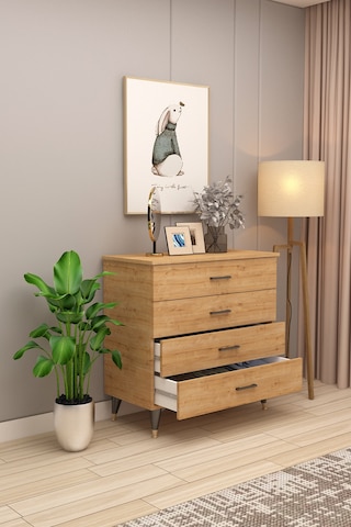 Asra Trend 4 Çekmeceli Şifonyer ŞF-02 %100 MDF Geniş Saklama Ünitesi Safir Meşe
