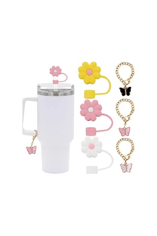 Moveevo 6'lı Renkli Silikon Bardak Kılıfı Seti: Çiçek Desenli, Toz Ve Düşükten Koruyucu, Kepek Korumalı, Kelebek Charmlı Aksesuarlar Çok Renkli